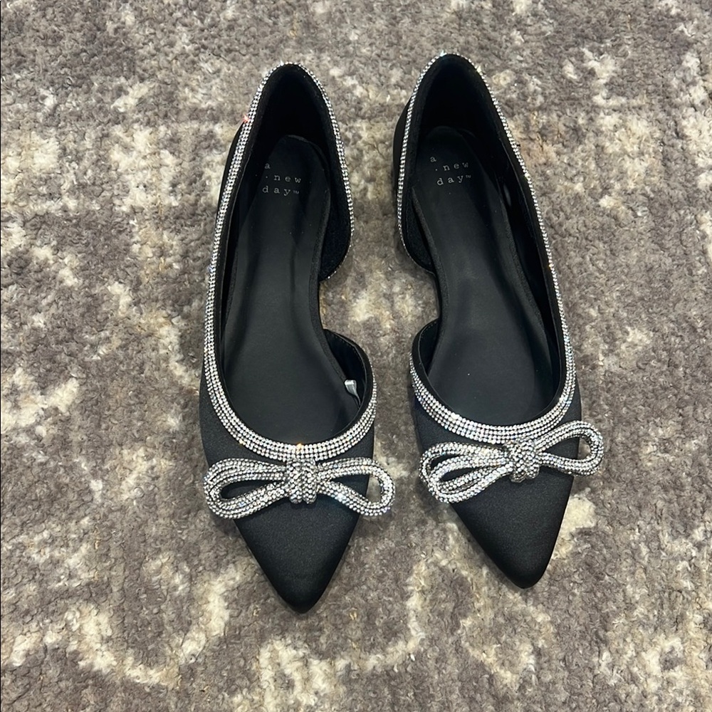 A New Day Black and Silver Pointed Toe Flats